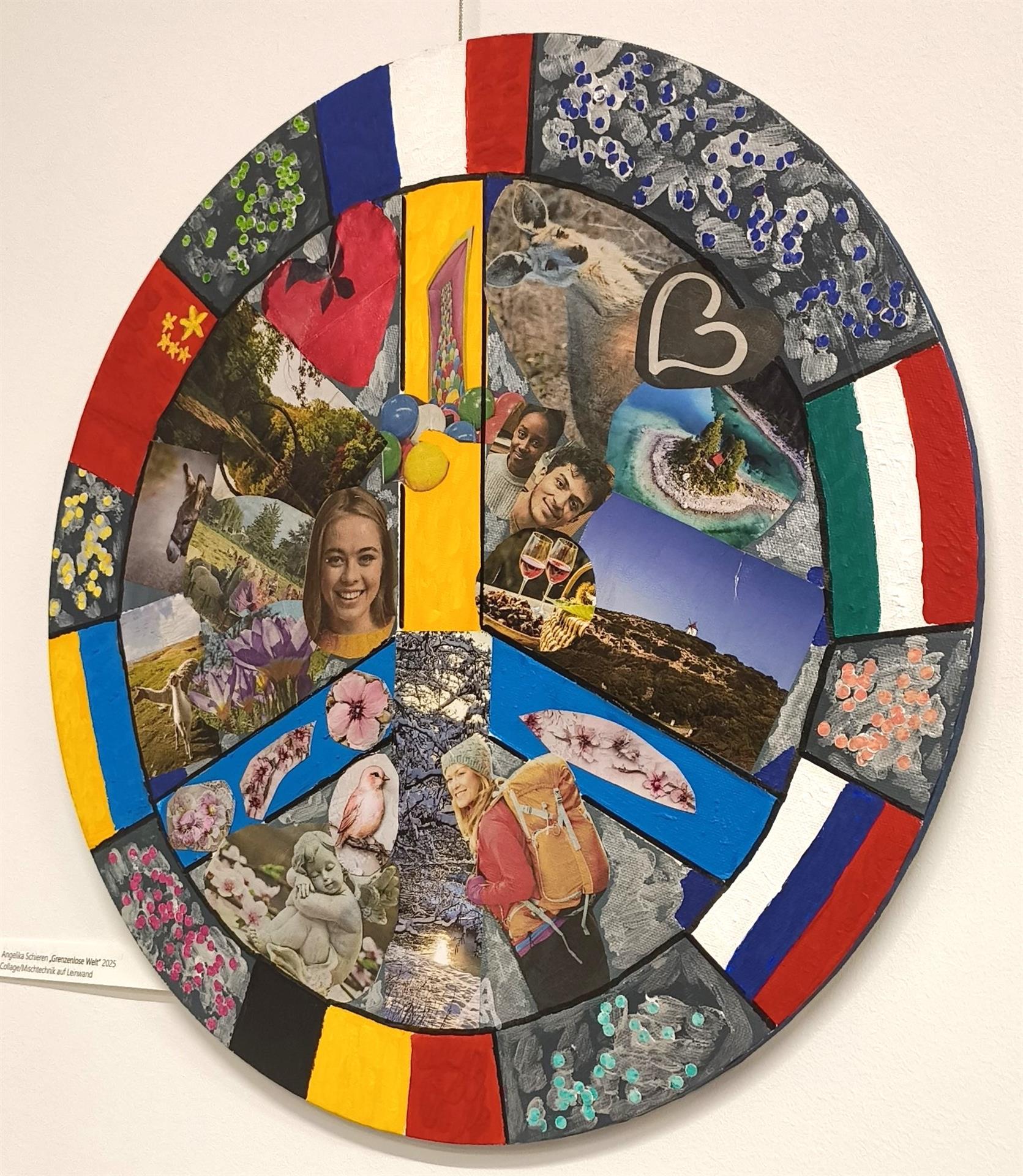 Das Bild zeigt eine Collage aus Fotos in Form des Peace-Zeichens